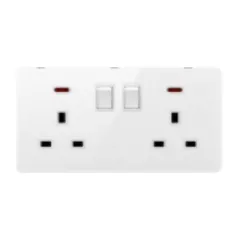Double socket with USB, white glass