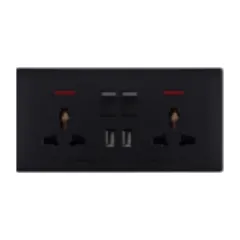 Double socket with USB, black
