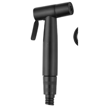 Black hand sprayer with hose and holder